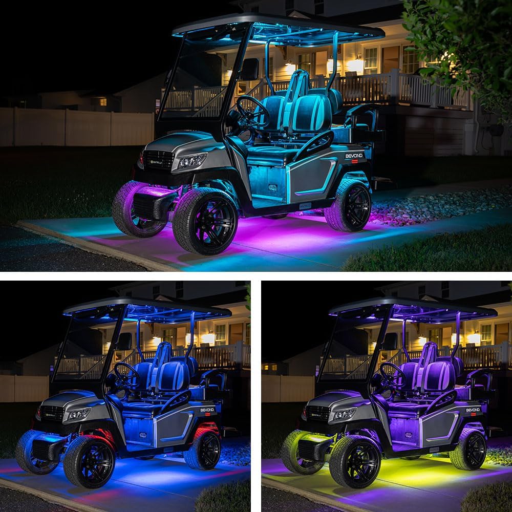 LEDGlow 12pc Bluetooth Million Color LED 4-Seater Golf Cart Underglow Accent Neon Lighting Kit with Canopy, Wheel Well & Interior Lights - Smartphone App - Fits 12-Volt Standard Wheelbase Models