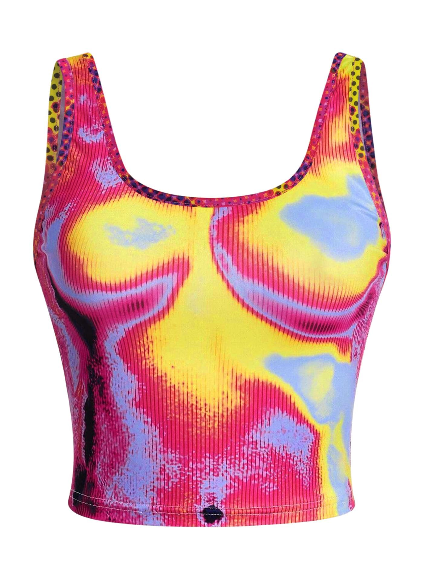 EVELUSTY2k Tops for Women - Sexy 3D Body Heat Map Tees Shirt Graphic Tank Festival Crop Bodysuit Concert Outfit