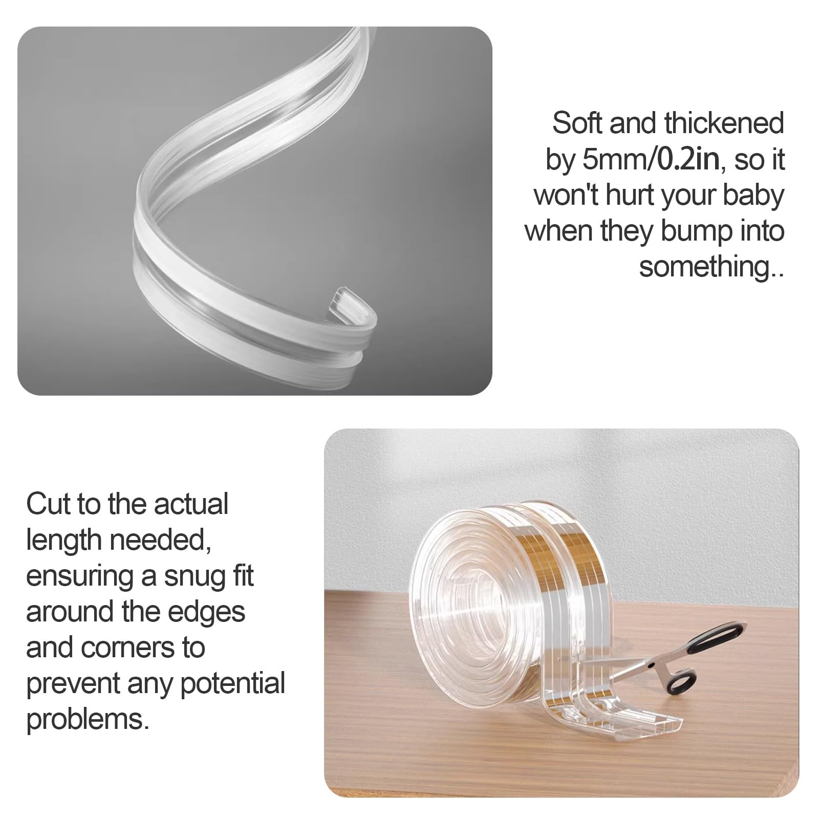 Eckenschutz für Möbel, Transparente Silikon-Eckkantenstreifen, selbstklebend, for Tische, Schränke, Wände, scharfe Kanten, 2–12 m(W:24mm/0.9in,12m/39.4ft)