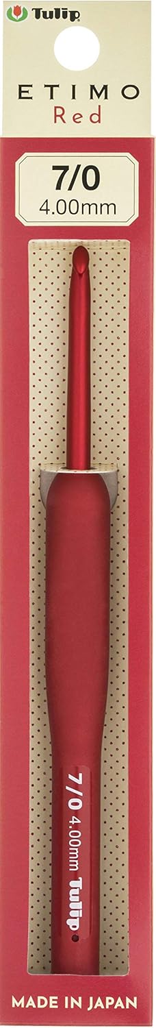 ETIMO Red Crochet Crochet Crochet with Cushion Grip, No. 7/0, Tulip