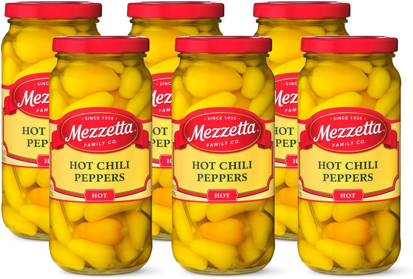 Mezzetta Hot Chili Peppers | Gluten Free, Kosher, Keto | 16 Fluid Ounce Jar (Pack of 6)