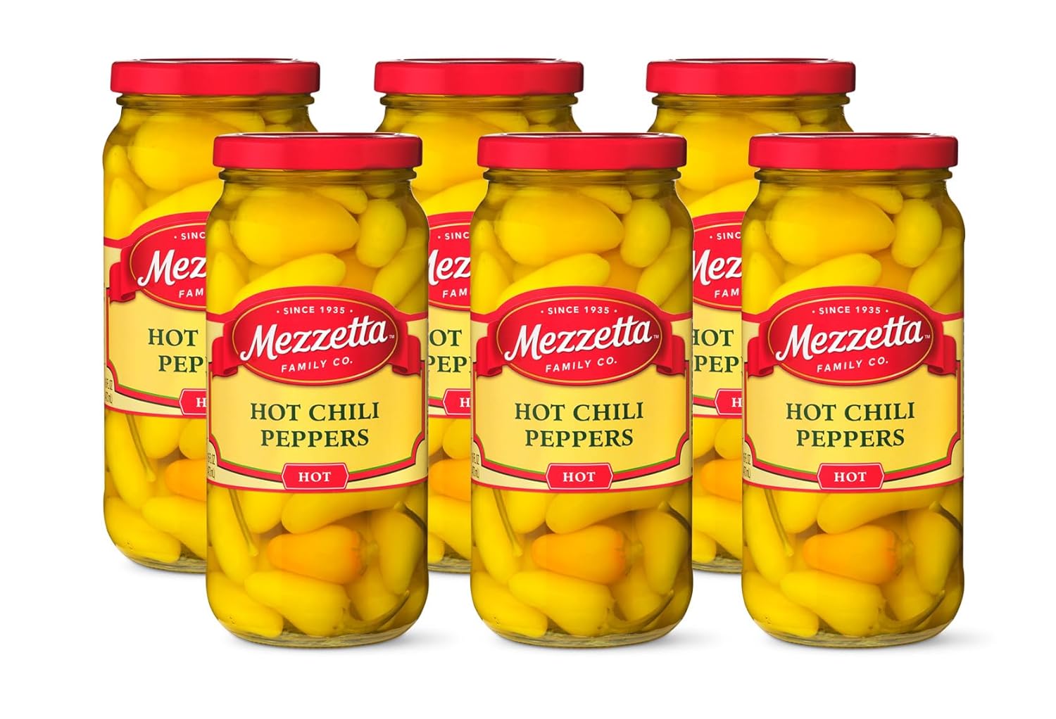Mezzetta Hot Chili Peppers | Gluten Free, Kosher, Keto Certified | Crunchy Cascabella Peppers, 16oz Jars Pack of 6 for Nachos & Burgers