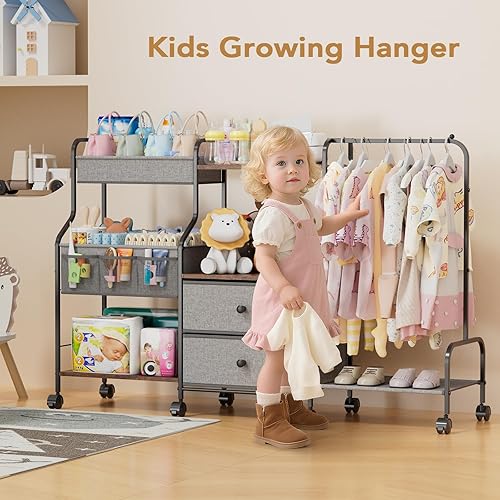 Miniatura 6 de BBLIKE Organizador de pañales con estante para colgar, carrito utilitario rodante de 3 niveles con cajones y divisores para almacenamiento