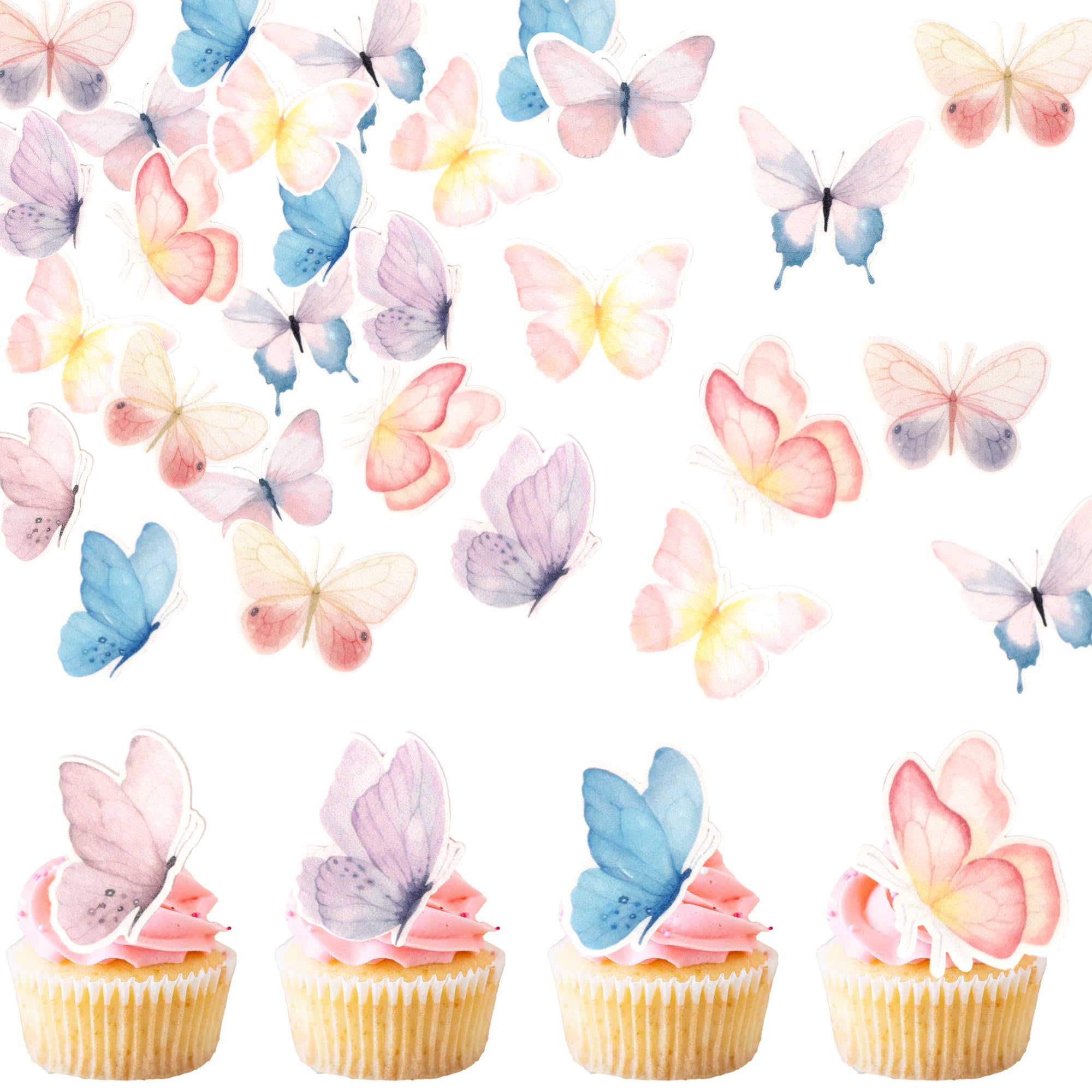 63 Pack Edible 3D Butterfly Cupcake Toppers Cute Realistic 3D Butterfly Cupcake Picks for Butterfly Theme Baby Shower Bridal Shower Boys Girls Birthday Cake Decorations Style 3