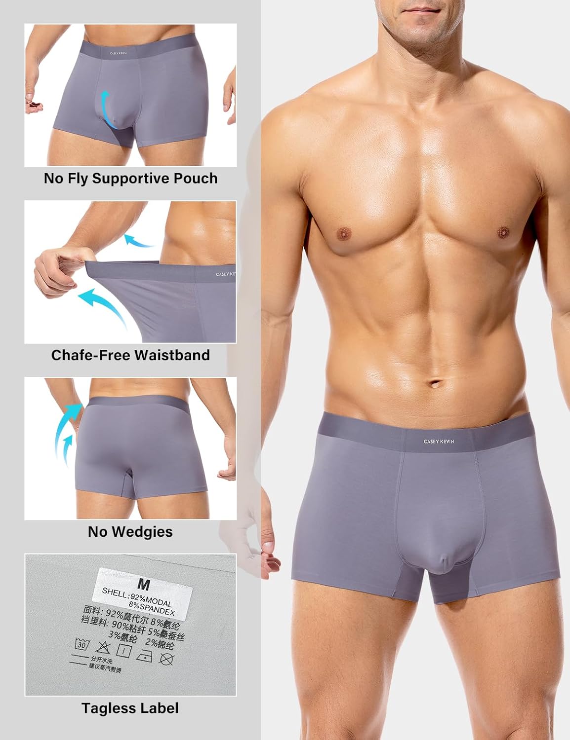Casey Kevin Men's Trunks Soft Breathable Modal Underwear Seamless Moisture-Wicking Comfort Underpants for Men - Image 5