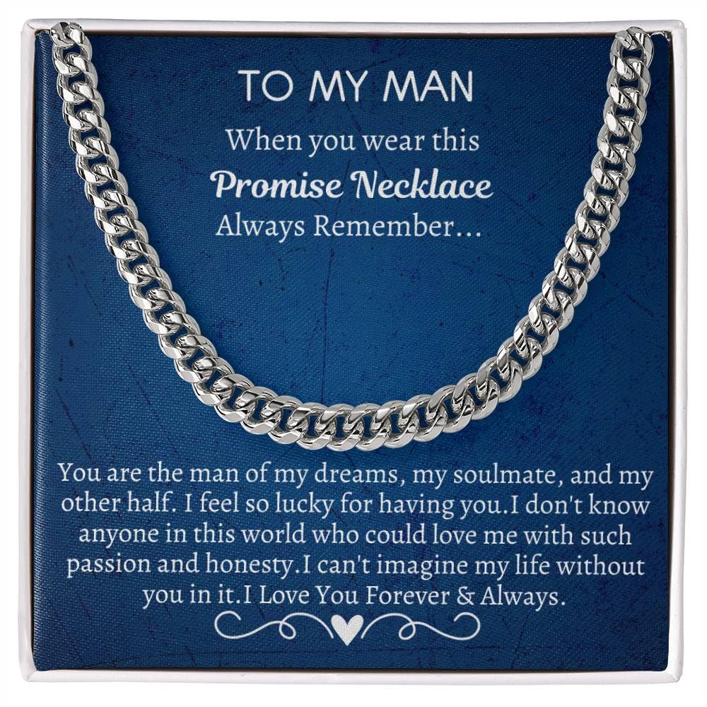 IPINK-To My Man Necklace,Boyfriend Valentines Day Gift,Mens Cuban Chain Necklace for Fiance,Men Necklaces for Him, Gift For Boyfriend,Husband Gift,