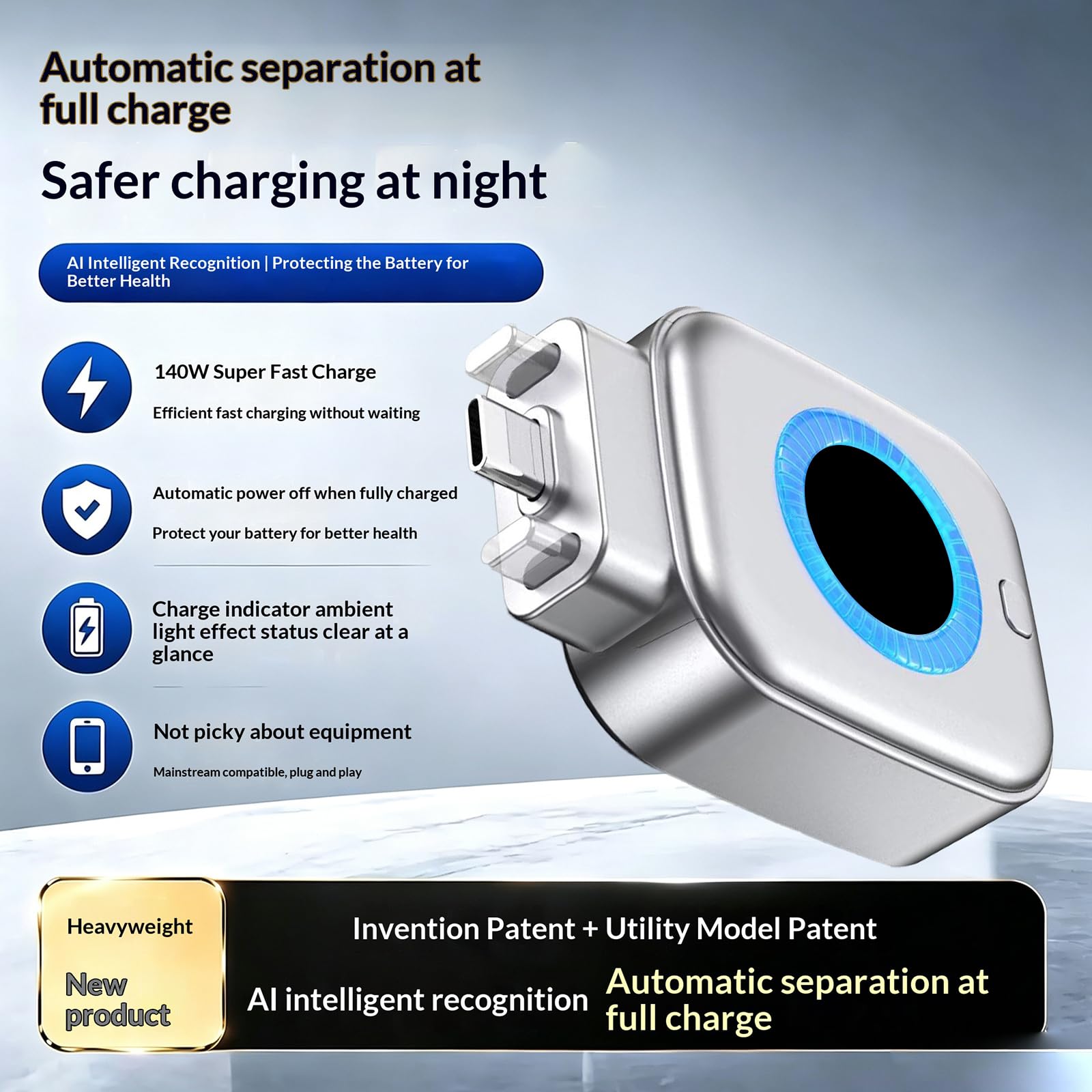 Stop Charge Caricatore Intelligente con Dispositivo di Protezione Anti-Sovraccarico, Pack da 5 Pezzi, 140W Tipo-C con Spegnimento Automatico, Protezione di Sicurezza per Casa, Ufficio Viaggi