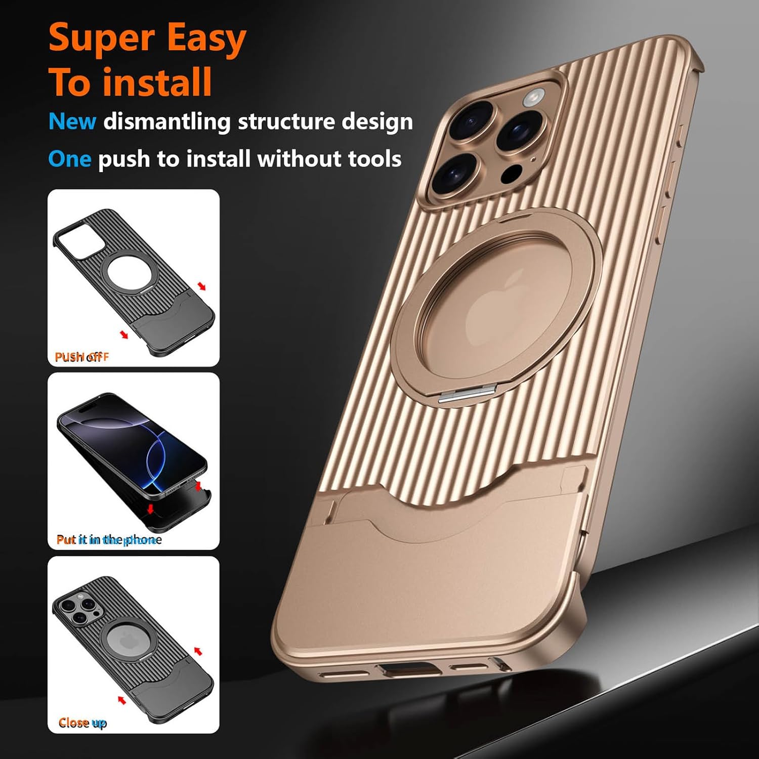 for iPhone 16 Pro Case， Equipped with a 360 ° Bracket [Compatible with MagSafe] Innovative Luggage Style Phone case, Aluminum Alloy wear-Resistant Shell (Titanium,iPhone 16 Pro)