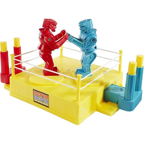 Mattel Games Rock 'Em Sock 'Em Robots Kids Game, Red Rocker vs Blue Bomber, Knock His Block Off