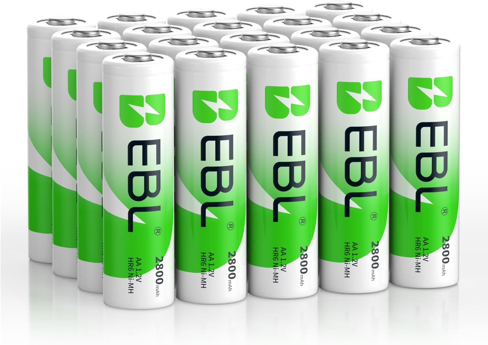 20-Counts AA Rechargeable Batteries 2,800mAh High Capacity AA Batteries