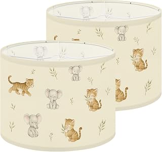 Lamp Shades Set of 2 Seamless green eucalyptus leaves cute tiger koala Watercolor light Drum lampshades for Floor Lamps Table Lamps Pendant Light 11"x8.9" Replacement Large Lampshade Easy Assembly
