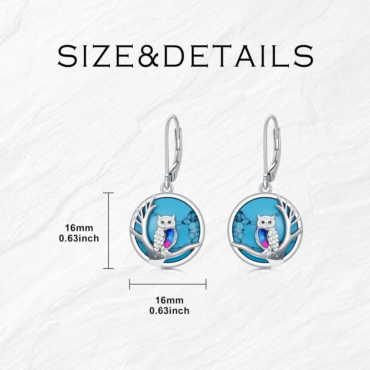 PEIMKO 925 Sterling Silver Turquoise Exquisite Owl Dangle Earrings Boho Style Drop Earrings Jewelry Gifts for Women Mother - Image 5