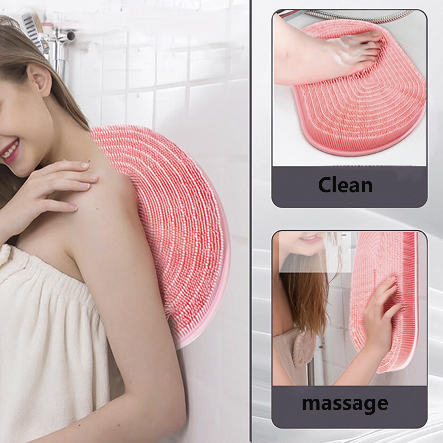 Alfombrilla Ducha Gran Capacidad Fregar pies, Almohadilla de Silicona Antideslizante para Limpiar pies, con ventosas Exfoliante para la Espalda Alfombrilla anticaídas,Rosado