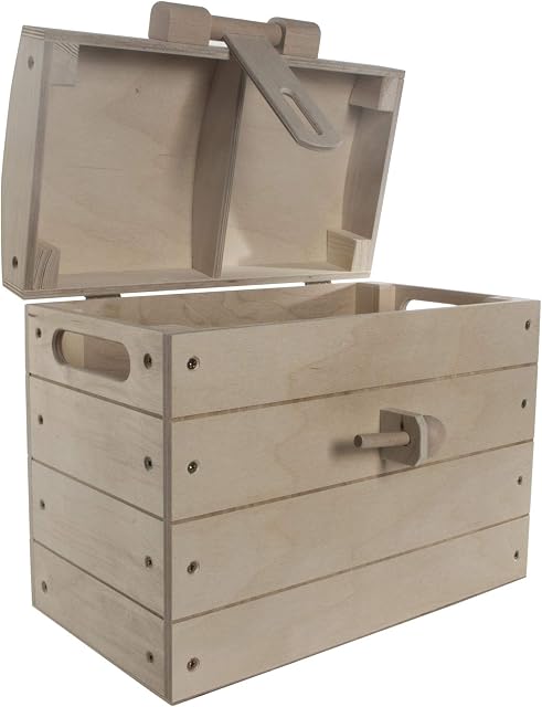 WooDeeDoo Plain Wooden Pirate Storage Box | 36 x 23 x 39 cm | Toy Keepsake Gift Trunk To Decorate For Kids | Unpainted & Unfinished Treasure Chest