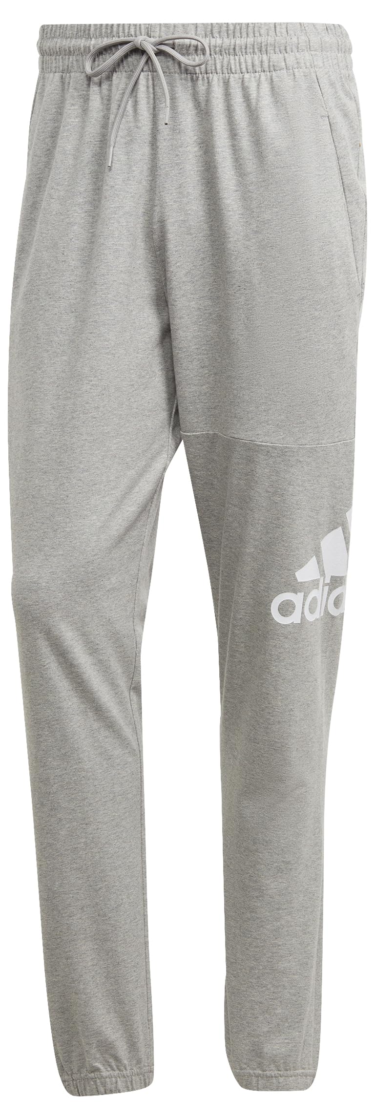 adidas Men's Essentials Single Jersey Tapered Badge of Sport Pants, Medium Grey Heather, S