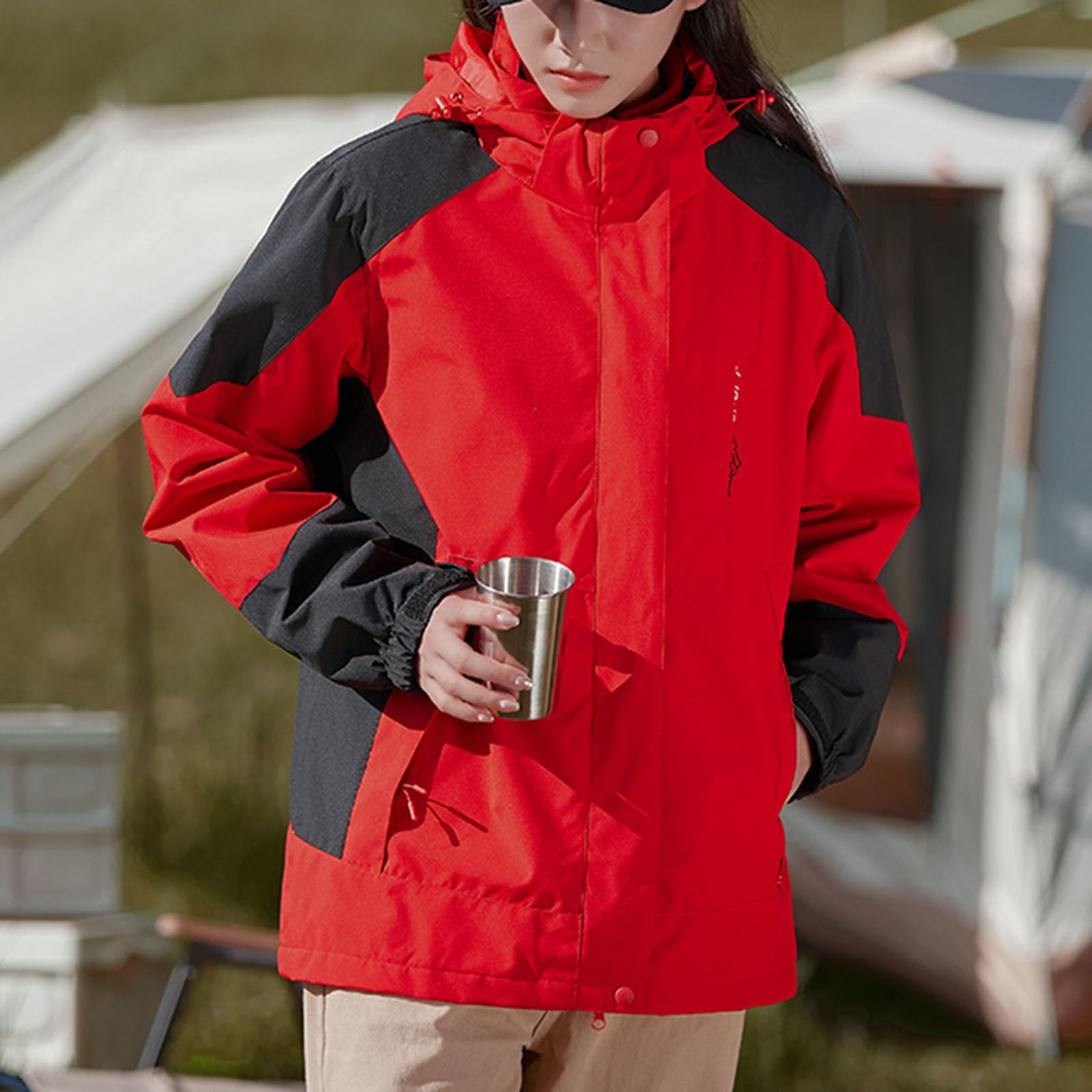 Generisch Funktionsjacke Damen 3 in 1 Winter FleeceJacke Wasserdichte Winddichte Warme Funktions Outdoor Softshell Jacke abnehmbarer Kapuzenjacke +Fleecejacke Wärmejacke Unisex Couple Outdoorjacke