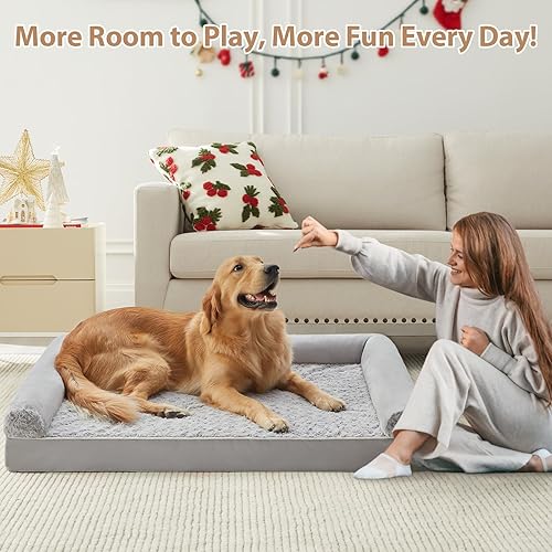 Vista 35 de BFPETHOME - Camas ortopédicas para perros grandes, cama para perros medianos y grandes, sofá impermeable para mascotas con funda extraíble y lavable