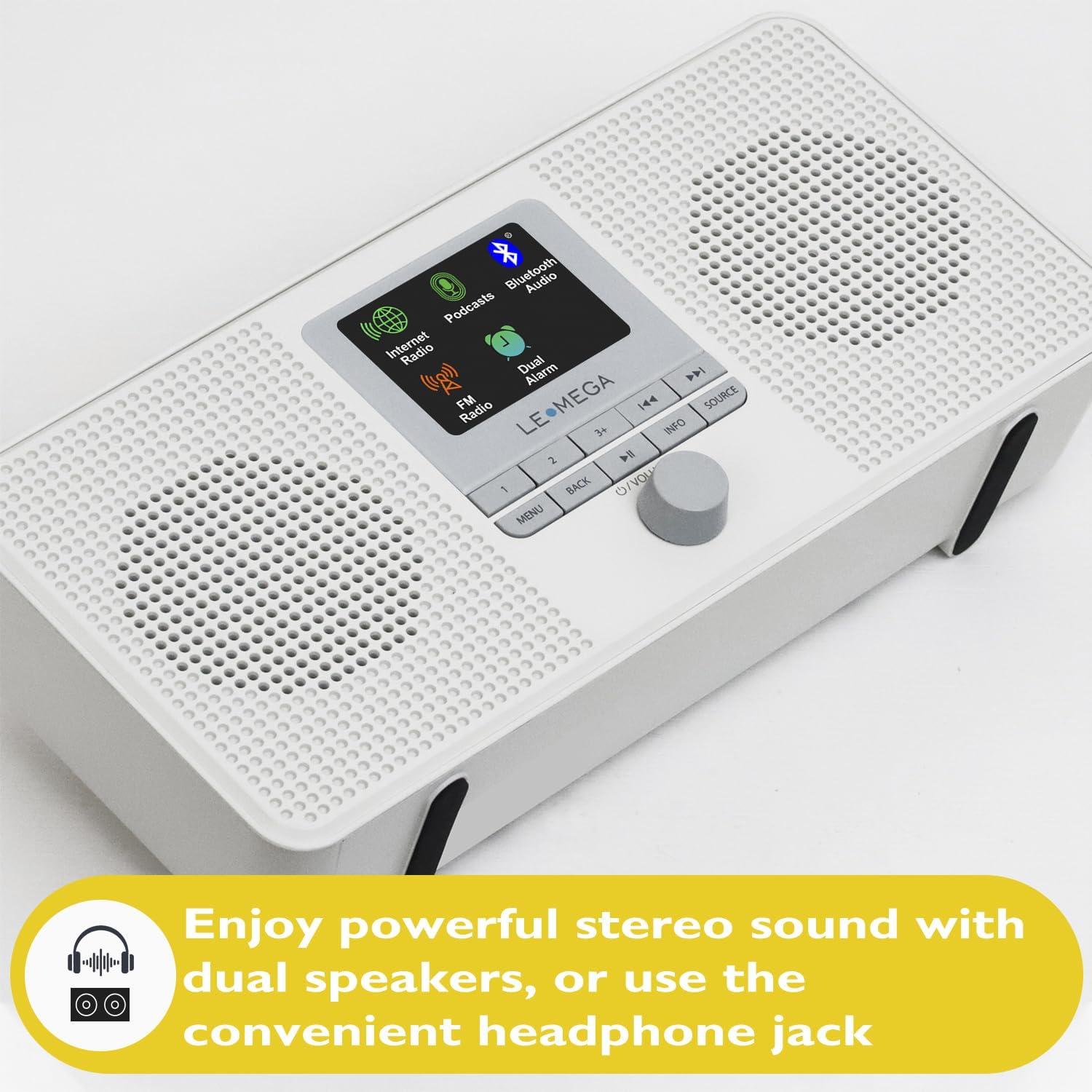 LEMEGA IR4S Stereo WiFi Internet Radio,FM Digital Radio, Spotify Connect, Bluetooth Speaker, Dual Alarms Clock, 40 Presets, Headphone-Output, Batteries or Mains Powered (Stone Grey)