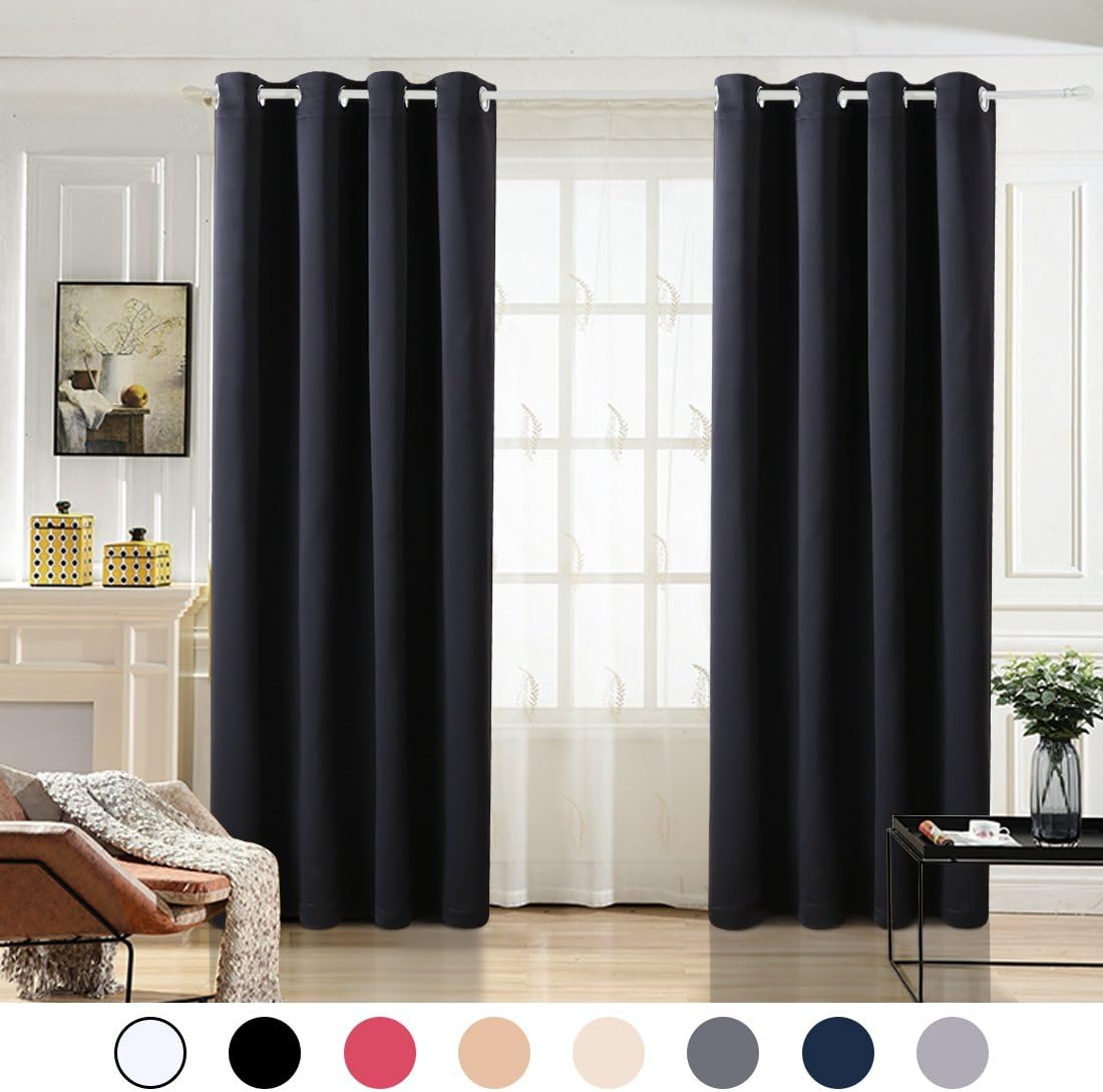 MAEVIS 99% Blackout Curtains 2 Panels Bedroom Grommet Top,Light Blocking Draperies Room Darkening Thermal Insulated Window Curtain Living Room（W52xL84 inch,Black）