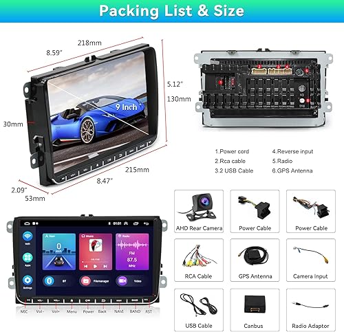 Miniatura 7 de UNITOPSCI Radio estéreo de coche Android de 9 pulgadas para VW Passat Jetta Golf Touran Seat Skoda 2G 32G Apple CarPlay y Android Auto, Bluetooth