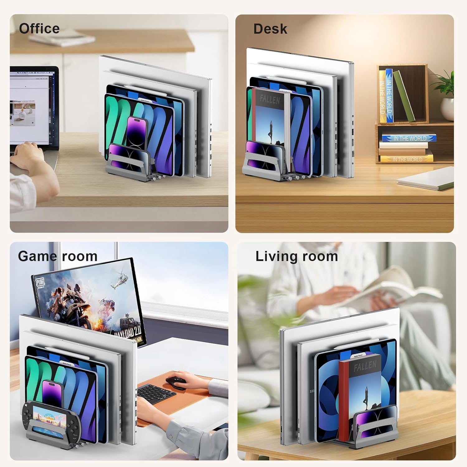 Elestoria 6-Slot Vertical Laptop Stand & Holder –Adjustable Aluminum Laptop Stand Vertical for Desk Fits 6 Devices, MacBook & Gaming Laptops (Up to 17.3”)–Space Saving Laptop Storage Rack - Grey