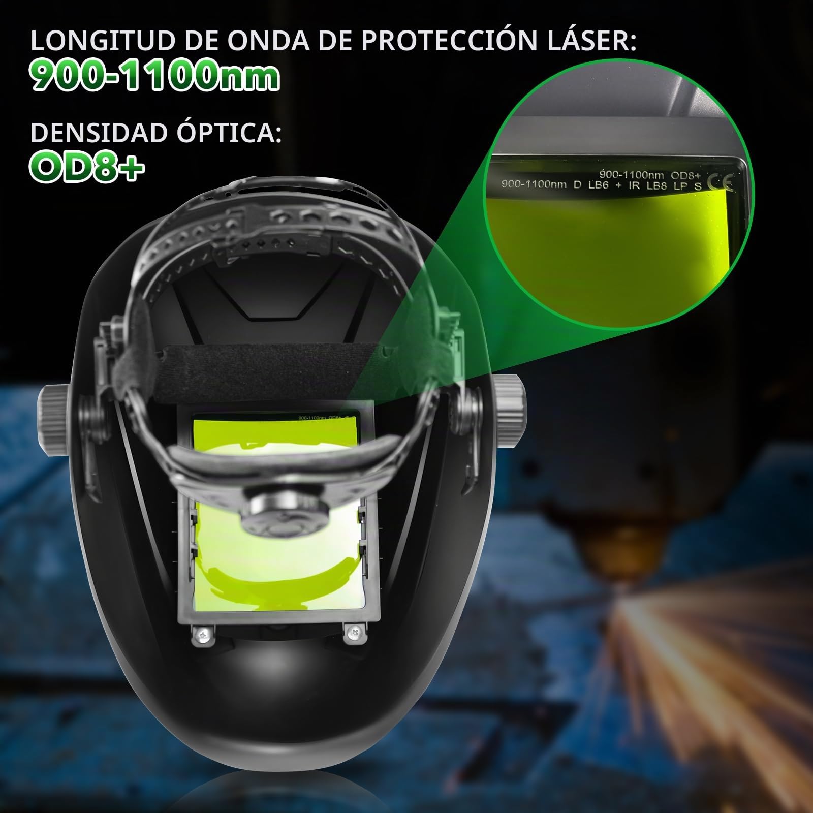 TRQWH Casco de soldadura láser de visión grande OD8+, máscara protectora de seguridad láser para soldadura láser/corte láser/limpieza láser/marcado láser