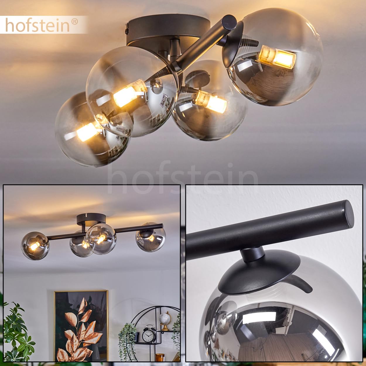 HOFSTEIN Plafoniera Chehalis 5 Luci – Lampada Soffitto Retrò In Metallo E Vetro Fumé, Attacco G9 - 3