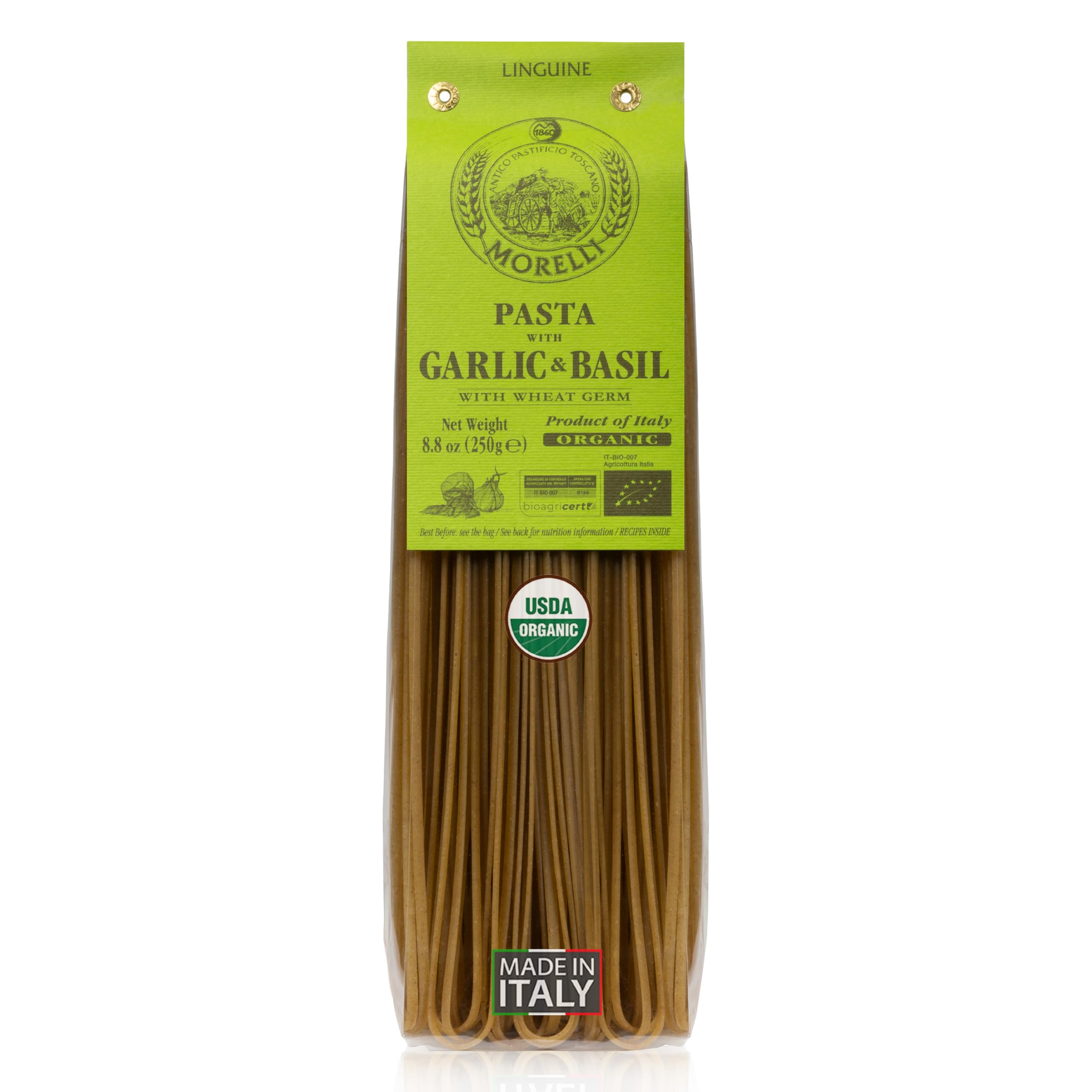 Morelli Linguine with Garlic and Basil, Aglio e Basilico with Wheat Germ, 250g