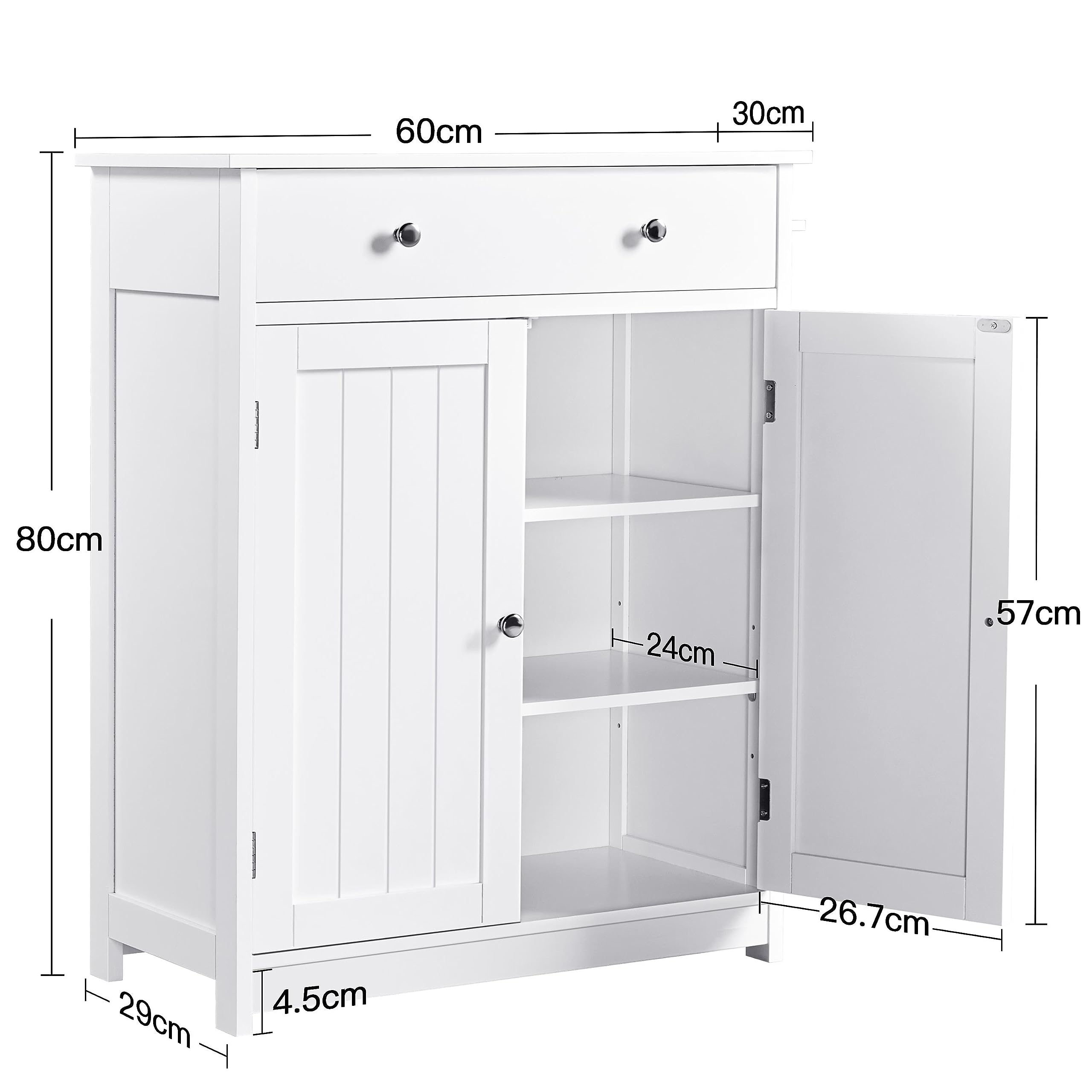 Yaheetech Badschrank Küchenschrank Kommode Aufbewahrungsschrank mit Schublade und Doppeltür Badezimmer 60 x 30 x 80 cm LBH Weiß
