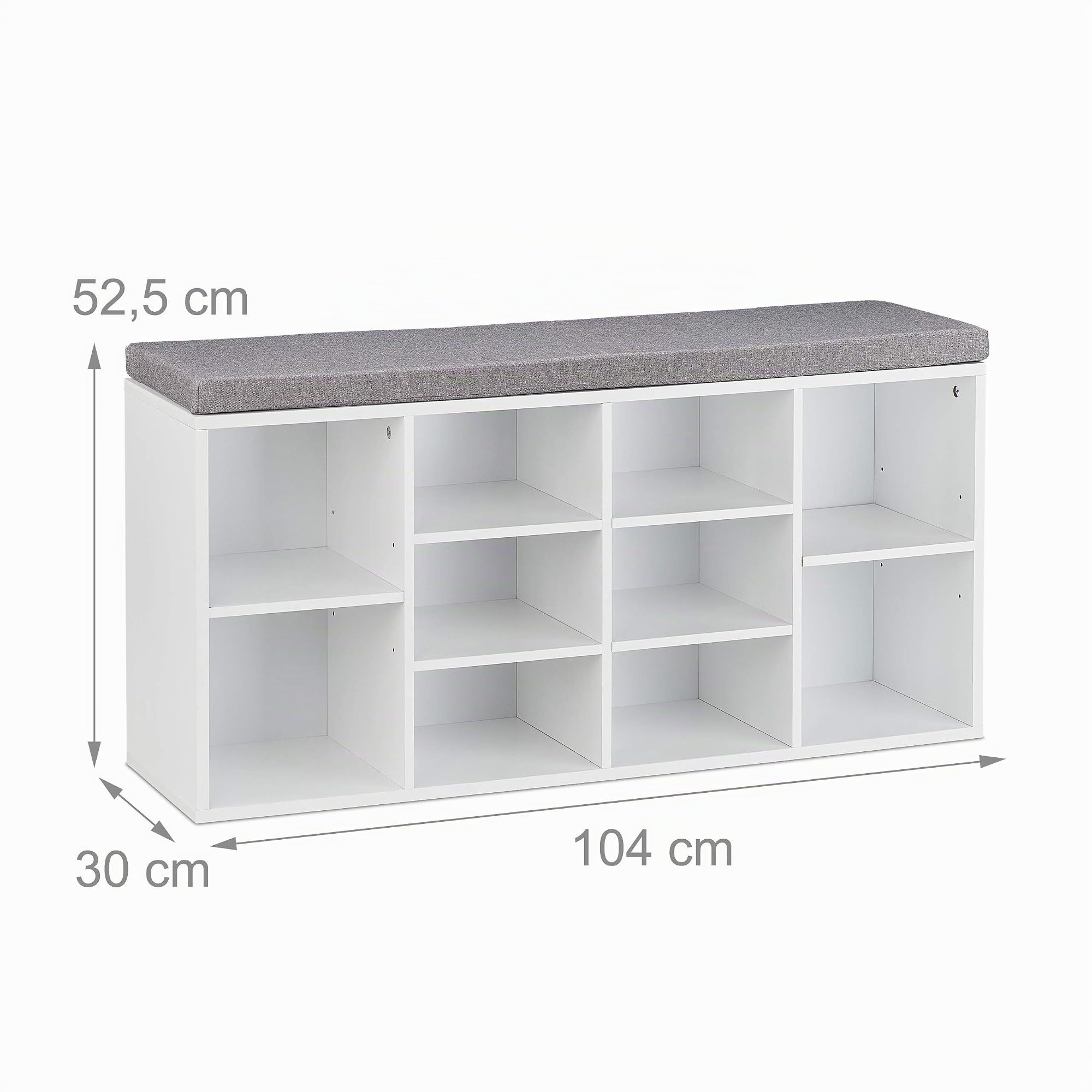 Relaxdays Banc à Chaussures avec siège, 10 Compartiments, HLP: 52,5 x 104 x 30 cm, Banquette, rembourré, Blanc