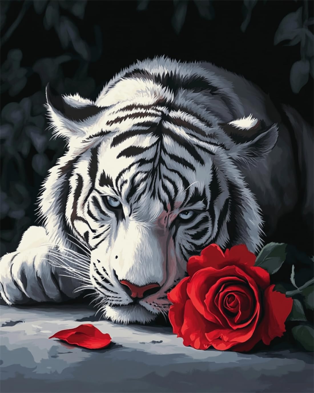 DIY Kit Gancio Di Chiusura Tigre Bianca E Rose Fantasy Kit Fai Da Te All'Uncinetto Set Per Ricamo Kits Per Tappeti Con Uncinetto Per Principianti Lavori Ad Ago Artigianato Per La Decora 90x120cm
