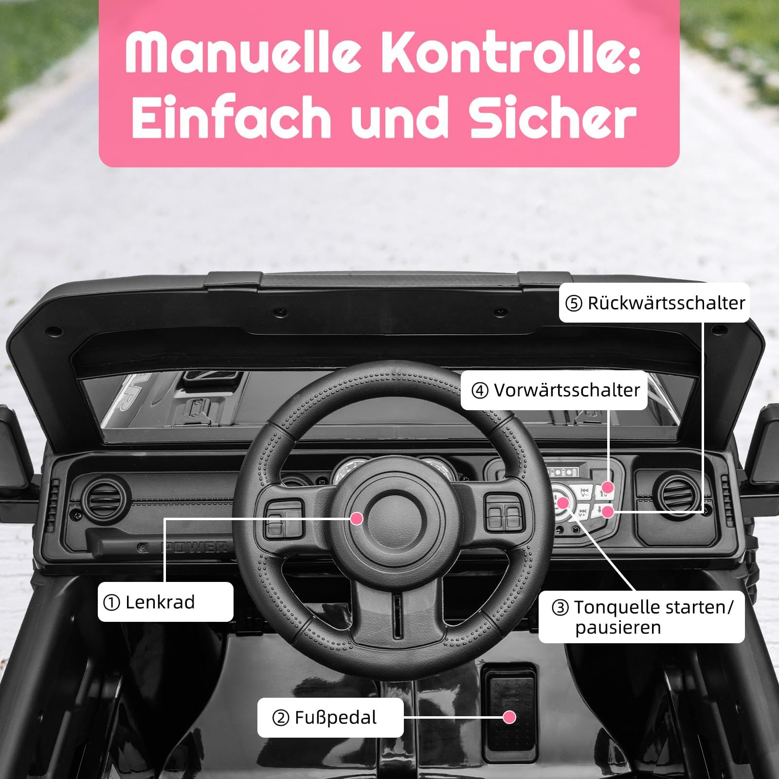 Auto elettrica Bambino 12V con Telecomando,2 Motore,per 3-8 anni,Rosa