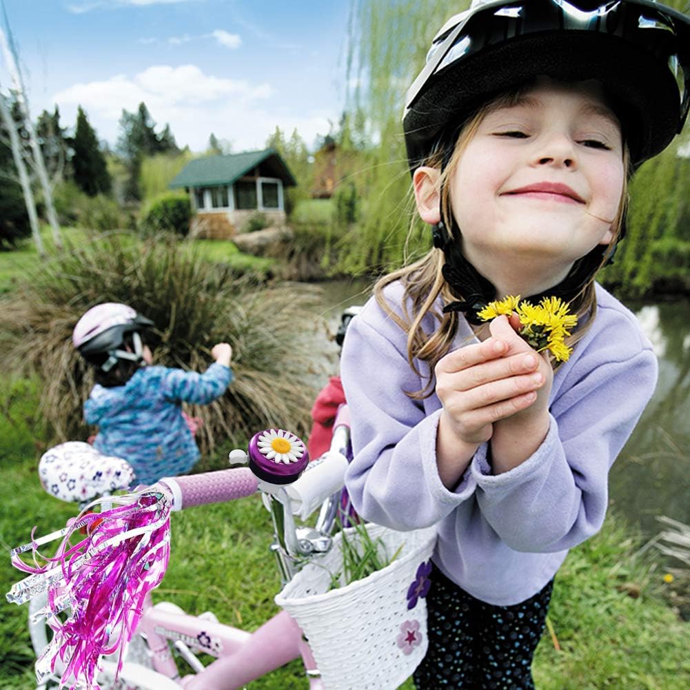 Kids Bike Bell and Streamers for Girls - 1 Pack Flower Bicycle Bell with 2 Pack Bike Streamers for Children's Bike Accessories image 2