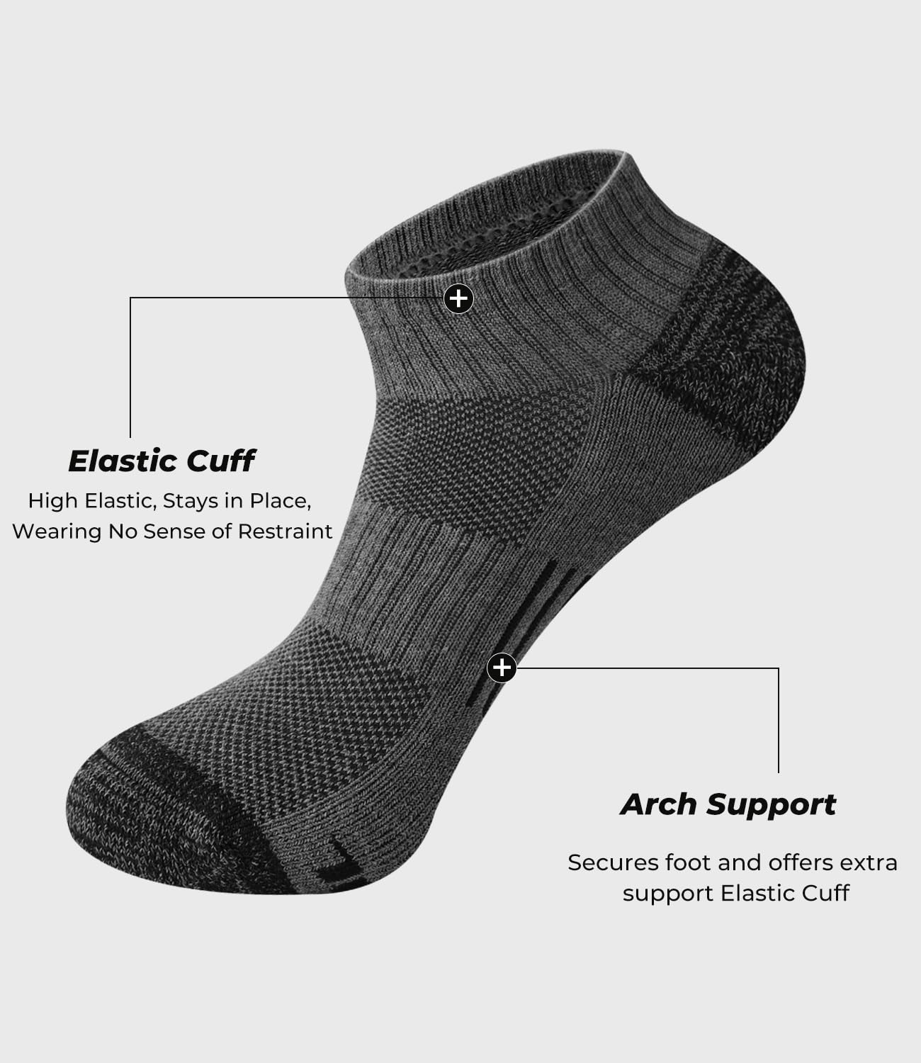 BAMBOO COOL Herren-Knöchelsocken, athletisch, niedrig geschnitten, gepolstert, feuchtigkeitsableitend, Laufsocken, Fußgewölbeunterstützung, atmungsaktiv, 6 Stück