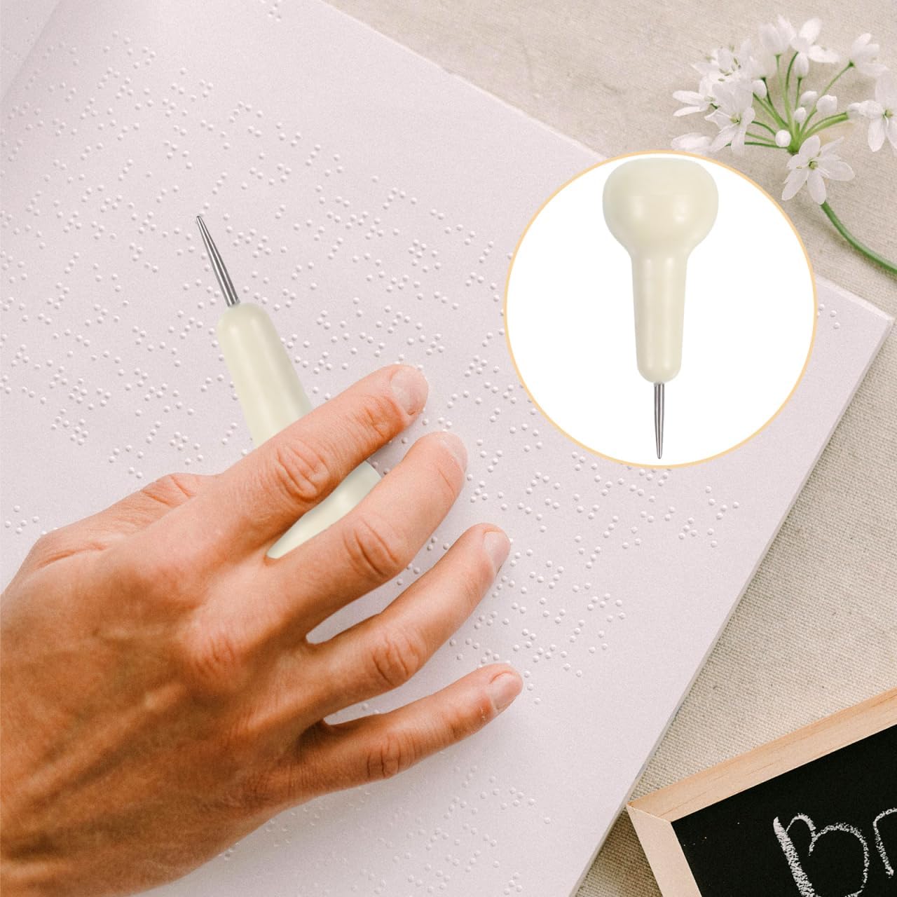 Baluue Braille Pen for Beginners Ergonomic Stylus Tool for Blind People Learning Braille Alphabet Portable Lightweight Writing Kit