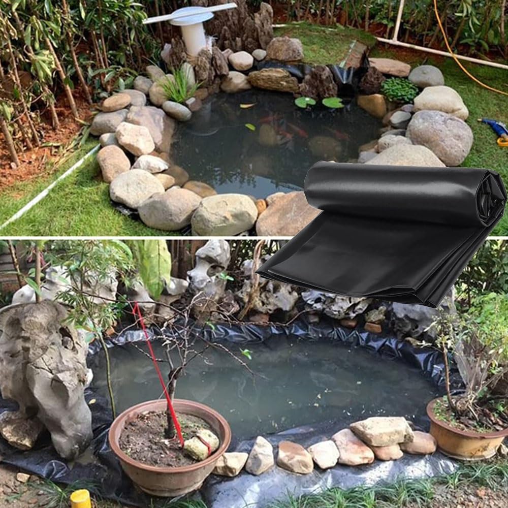 Rivestimento per stagno in HDPE, telo impermeabile per stagni esterni, in gomma pieghevole, per cascate, stagni e laghetti per pesci, 6 x 9 m