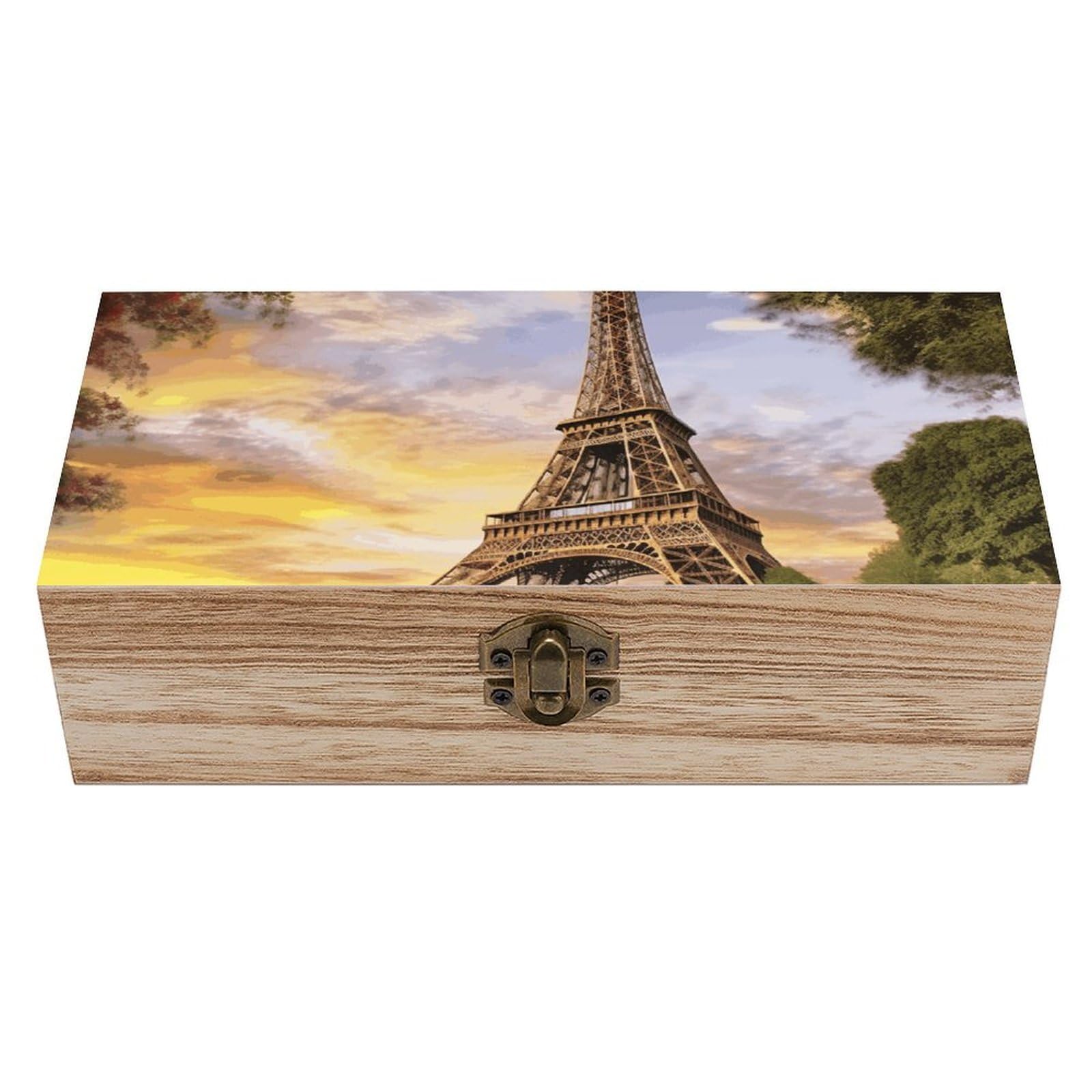 NONHAI Wooden Storage Box Eiffel Tower Paris Wood Gift Box with Hinged Lid Vintage Decorative Jewelry Boxes Memory Box for Jewelry Art Hobbies Home Storage Treasure Keepsake Gift 7.9''x3.9''x2.3''
