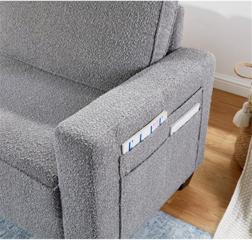 BOWERY HILL Transitional 57" W Boucle Fabric Loveseat Sofa with Built-in USB Charging Port and Functional Side Pockets in Gray
