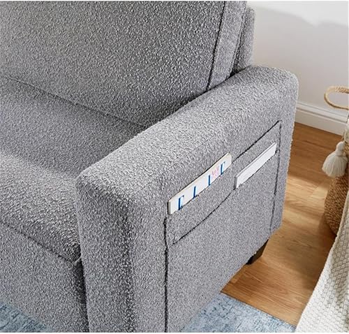 Miniatura 24 de BOWERY HILL Sofá cama reversible/seccional de lino gris acero con almacenamiento para espacio pequeño Gris,Beige,Negro