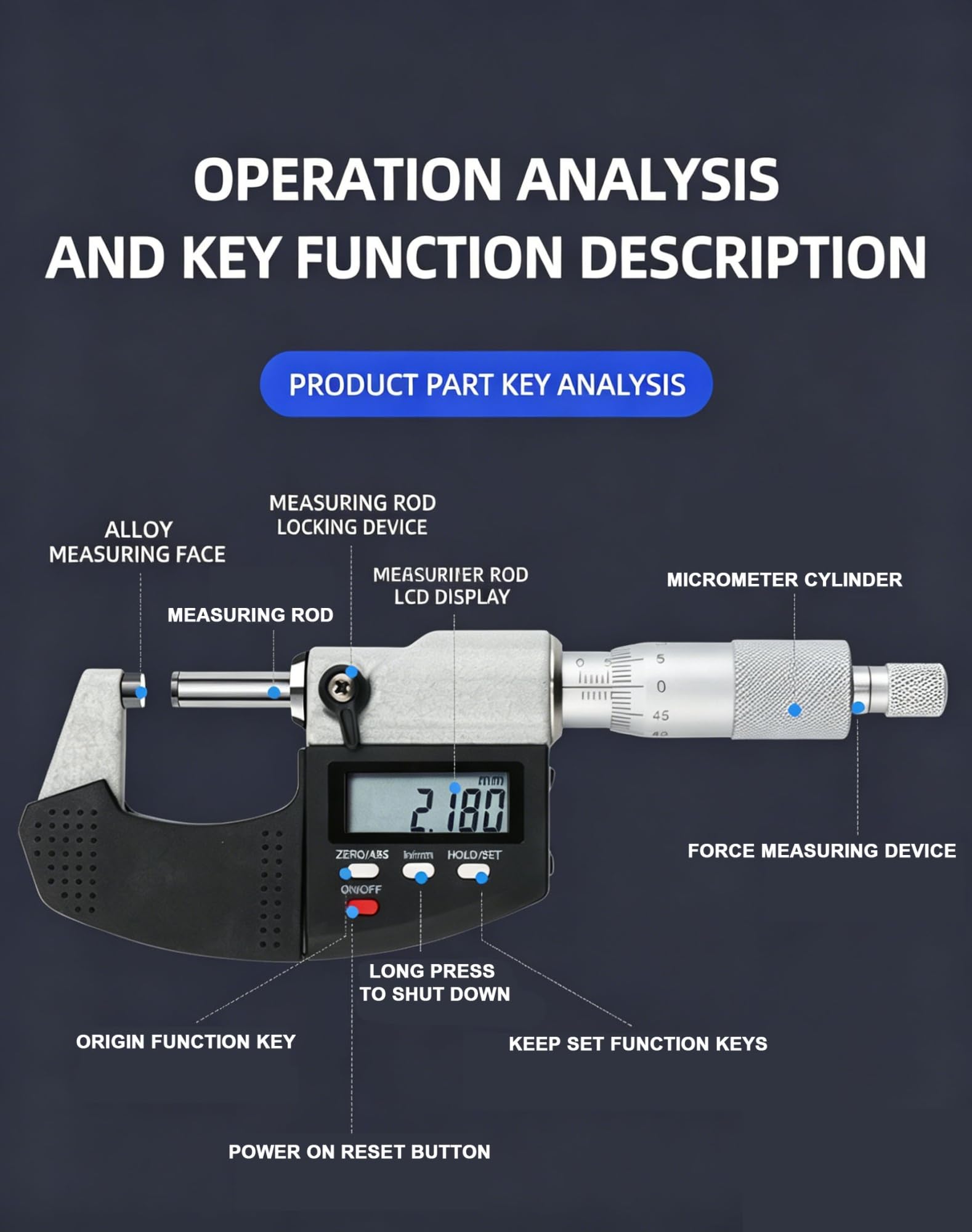 Micrómetro digital de 0 a 25 mm, herramienta de yunque de doble bola de precisión con punta redonda de carburo, medidor de grosor para recarga, rodamientos de motor, tubos y medición de tuberías