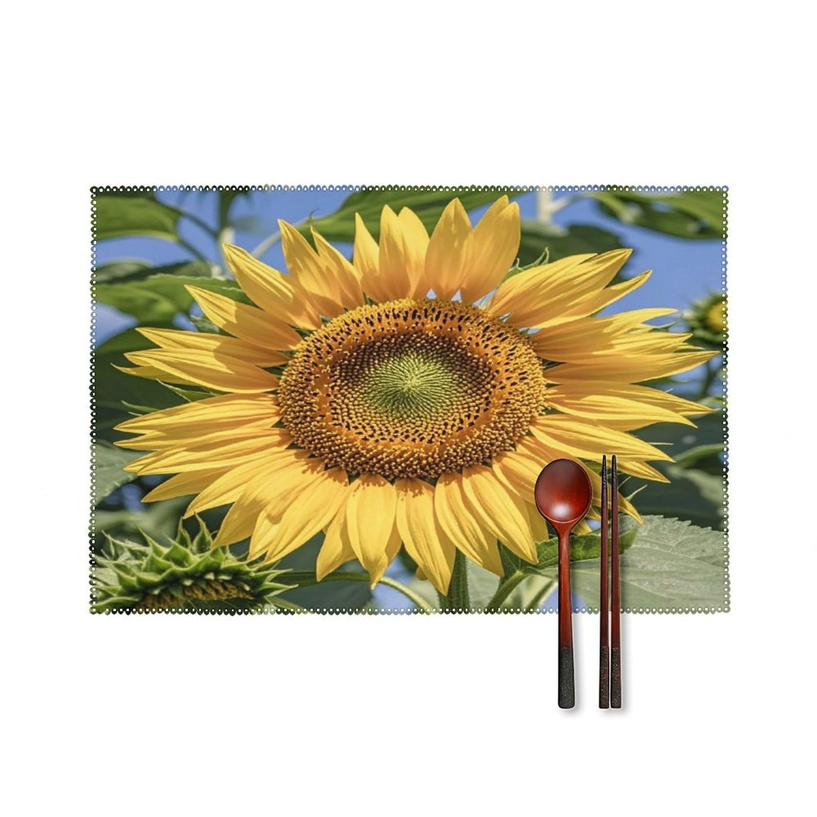 Sunflower Placemats Set of 6 Washable Farmhouse Dining Table Mat Non Slip Heat Resistant Non-Slip Place Mats Easy Clean Table Protective Placemats for Indoors & Outdoors