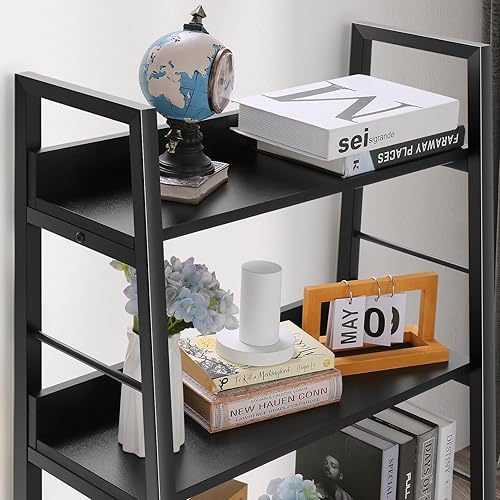 Miniatura 4 de BATHWA Estantería para libros de 5 niveles, estantería industrial de madera abierta y metal, estante de escalera de madera de 59 pulgadas de alto y