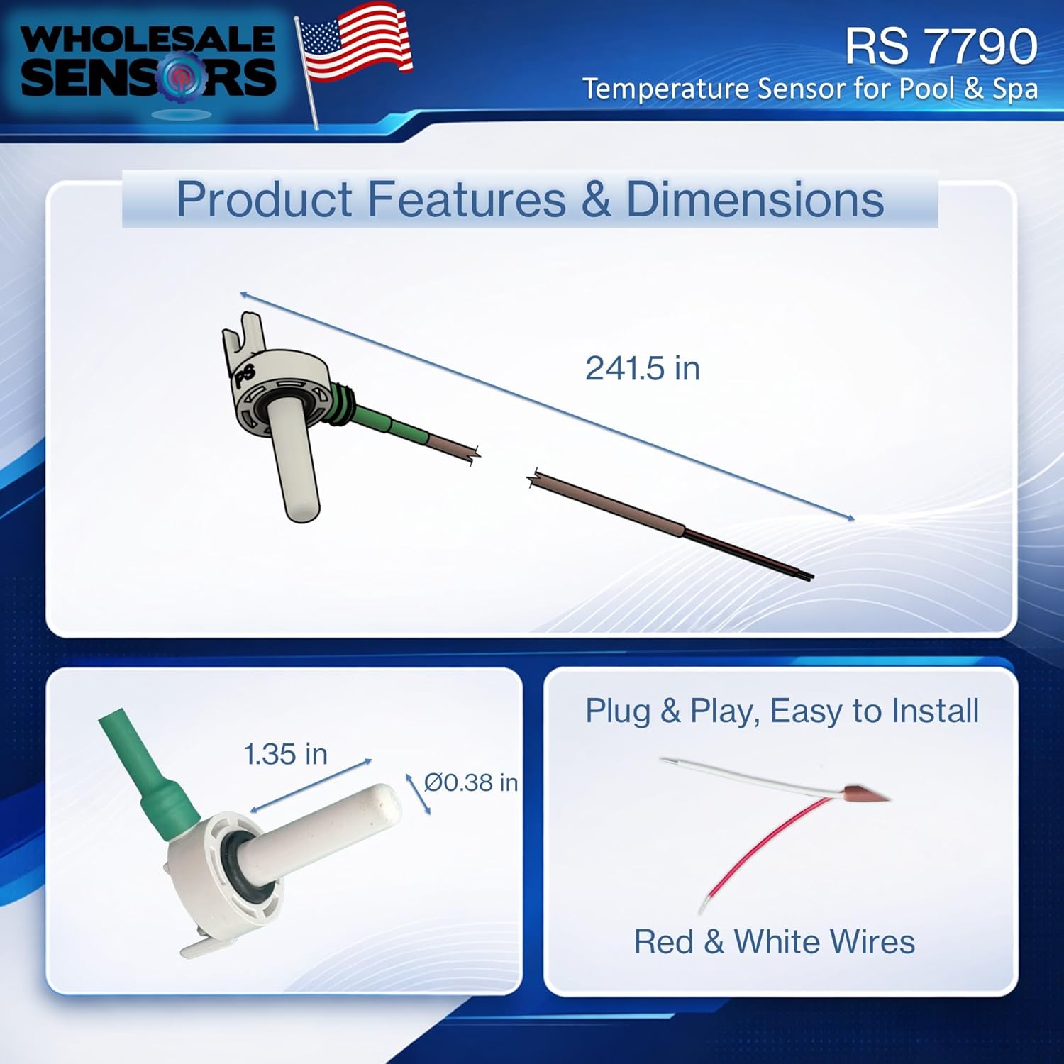 Replacement for Jandy Zodiac Aqualink RS 7790 Pool Control System Temp Sensor 15ft 12 Month Warranty