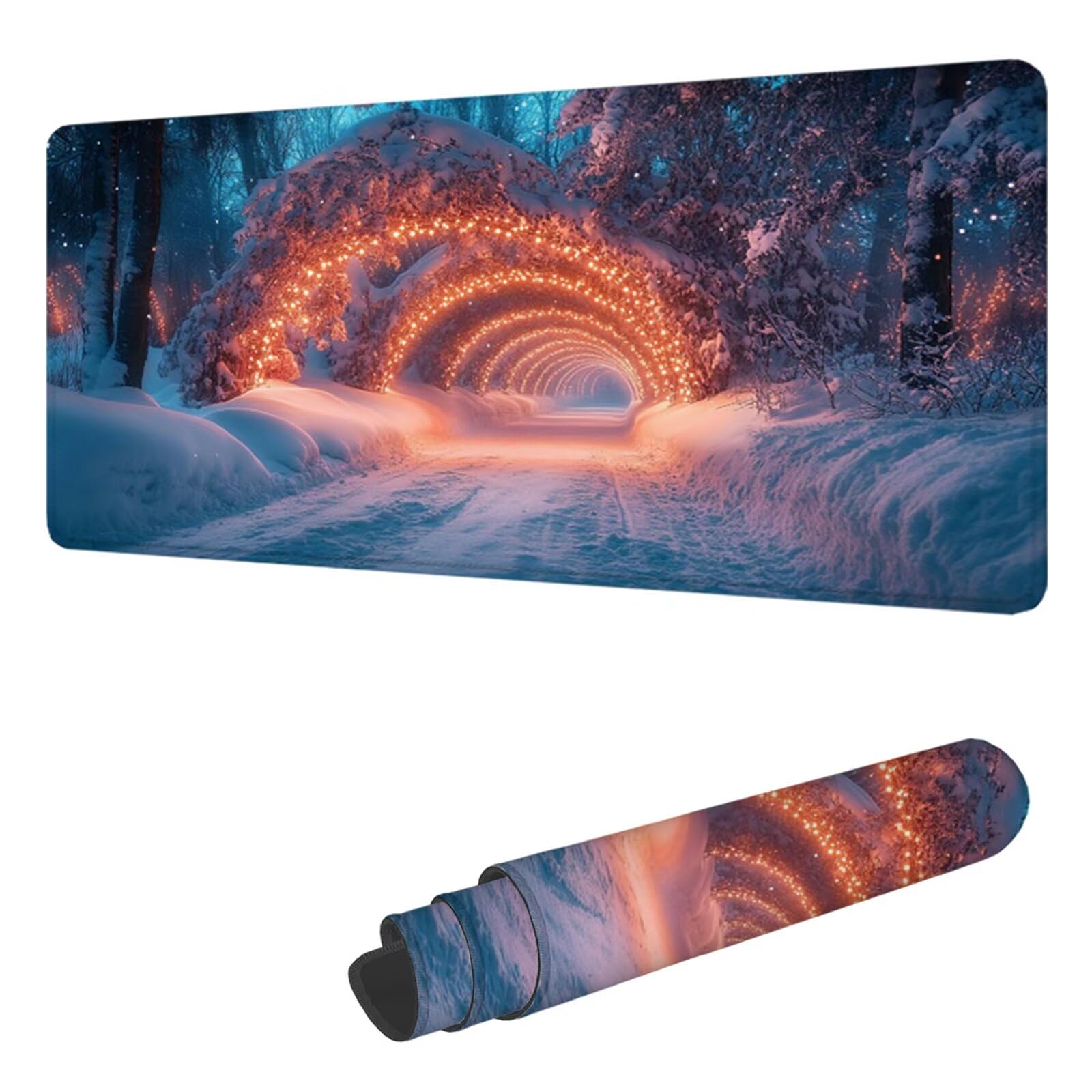 Tappetino Mouse Gaming Inverno Tappetino per Mouse XXL 1600 x 800 MM Grande Mousepad, Scena di neve Sottomano Scrivania Ufficio Accessori, Migliorare Precisione e Veloci, Superficie Liscio H-7830
