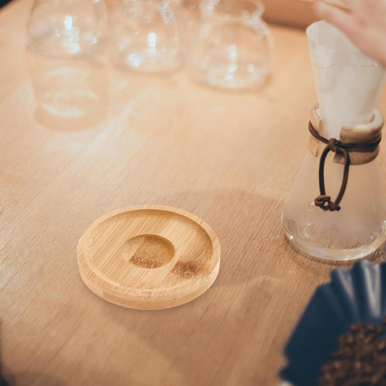 VOSAREA 1set Cup Base Wine Glasses Wine Cups Table Coasters Cup Pad Rotation Glass Cup Mat Wine Coaster Rotating Whiskey Glass Coaster Mat Cup Mat for Drinks Khaki 2pcs - Image 3