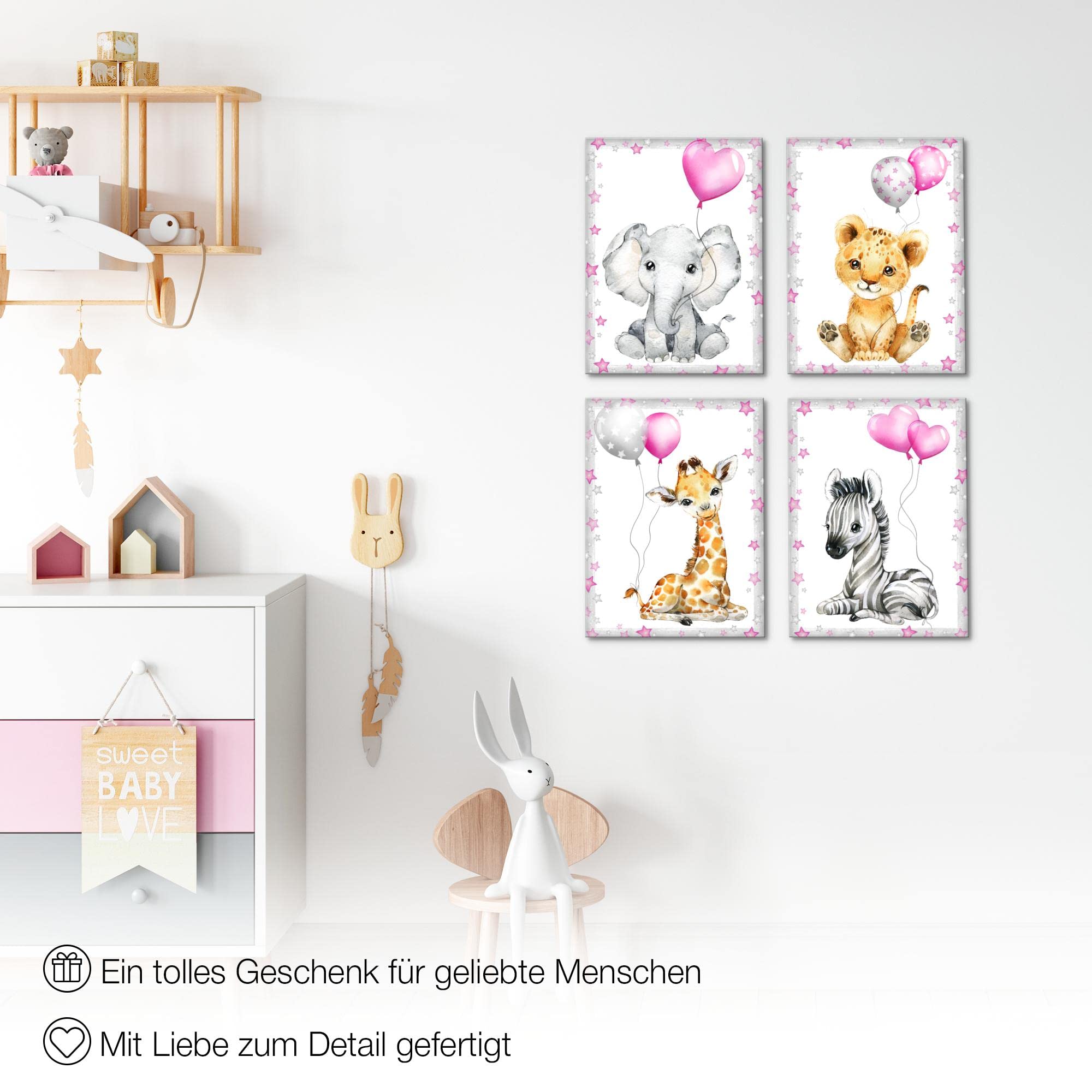 Novart Bilder Tiere - Fertig Zum Aufhängen - Kein Extra Rahmen benötigt - Wandbilder Set Kinderzimmer Mädchen - N016647a