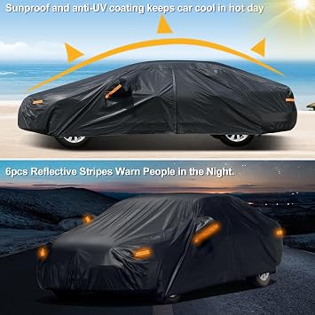 SEAZEN 7 Layers Car Cover Waterproof All Weather, Heavy Duty Car Cover for Automobiles with Zipper Full Exterior Cover Outdoor UV Snow Wind Protection, Universal Full Car Cover for Sedan 201 to 209