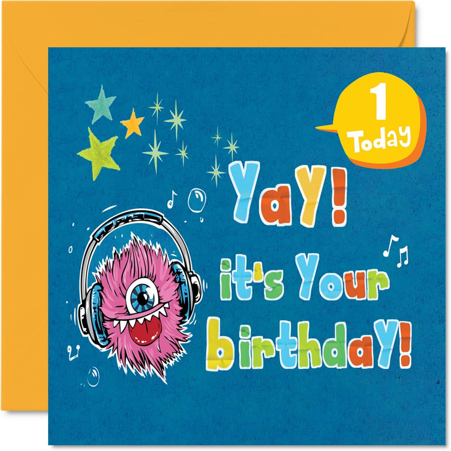 Stuff4 1st Birthday Card Boy - Monster Birthday Card - Happy Birthday Card 1 Year Old Boy, Boys Birthday Cards for Him, 5.7 x 5.7 Inch Greeting Card for Son Nephew Grandson Kid Children
