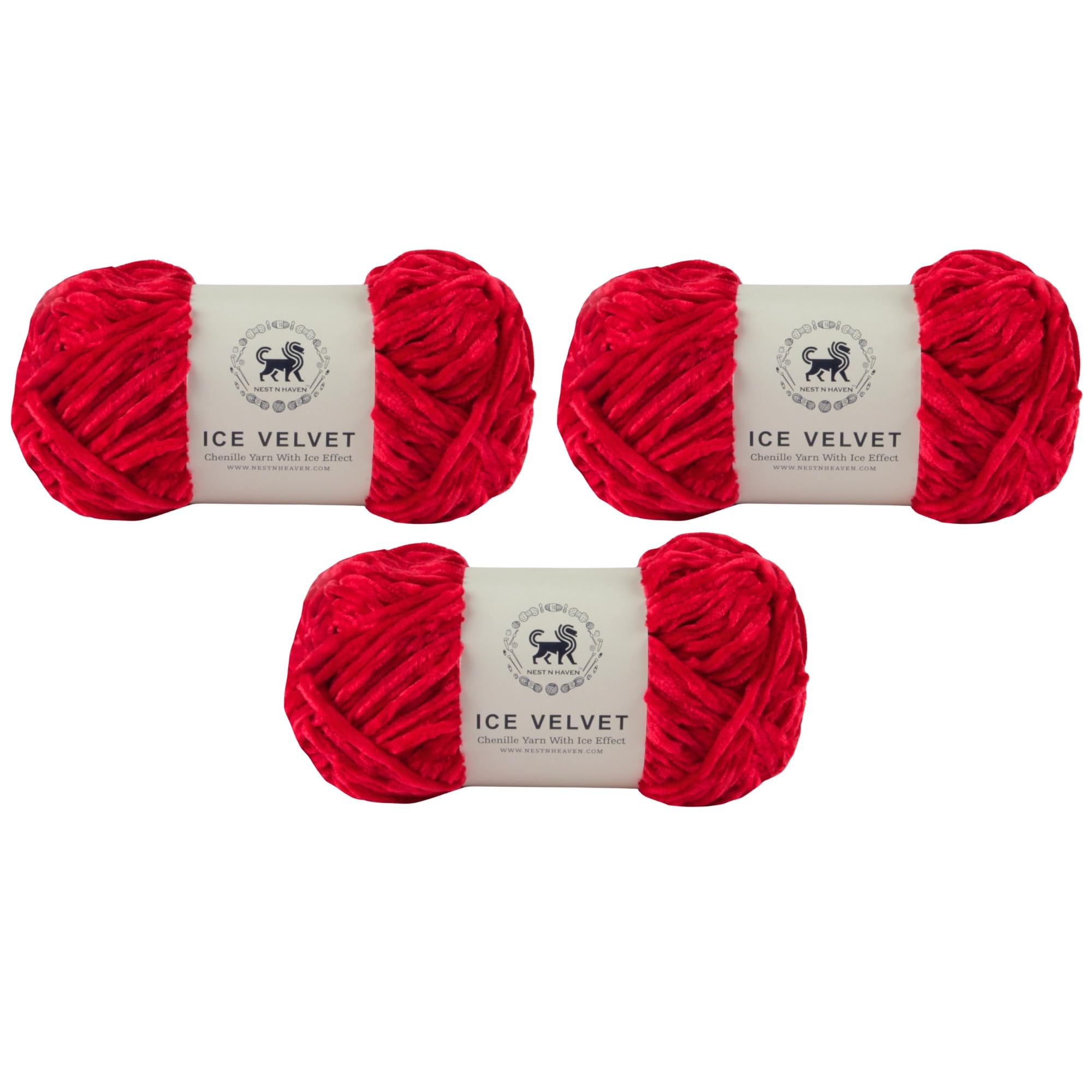 NESTNHAVEN, Ice Velvet, Chenille Yarn Supersoft Hand Knitting Wool Ball, (1 Ball/100 Gram Each) Ball Suitable for Craft, Babywear, Baby Blankets, 4 Medium, Shade no - NNHIV (Red) | (300 Gram)