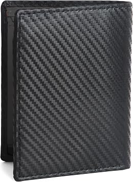 Hudson & James Wallets Men’s RFID Blocking Carbon Fibre Leather Men’s Wallets with Credit Card Holders, ID Windows, Zip Coin Pocket, Banknote Compartments, Trifold Vertical Wallet for Men (Black)